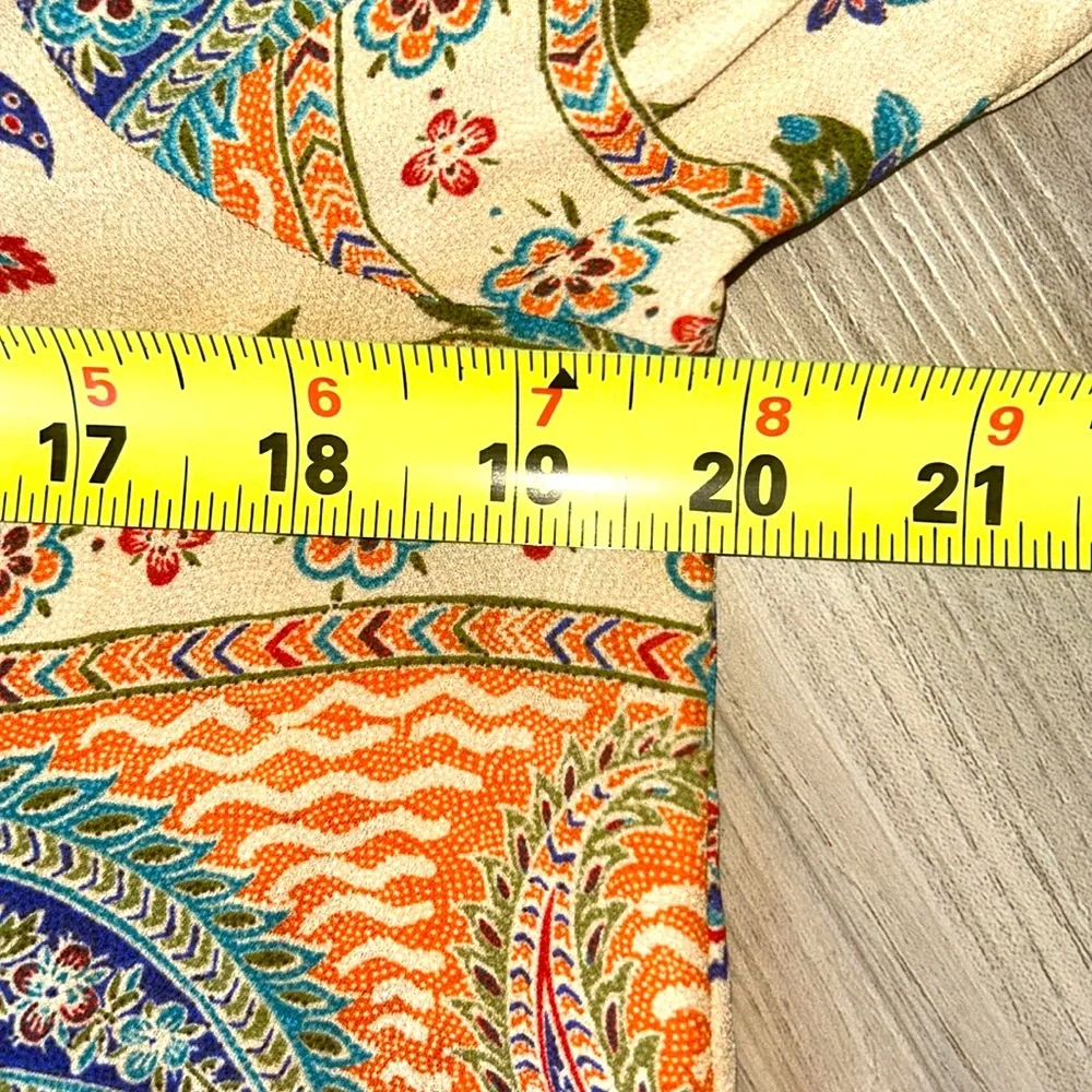 Rose & Olive Paisley Button-Up Shirt M Orange Boho Tie Knot Colorful Floral